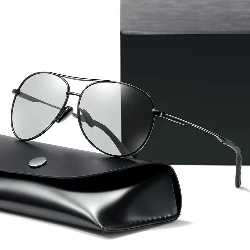 Luksuriøse Metall Fotokromatiske Solbriller Menn Kvinner Mote Polariserte Solbriller Stilig Kameleon Antirefleks Kjørebriller UV400