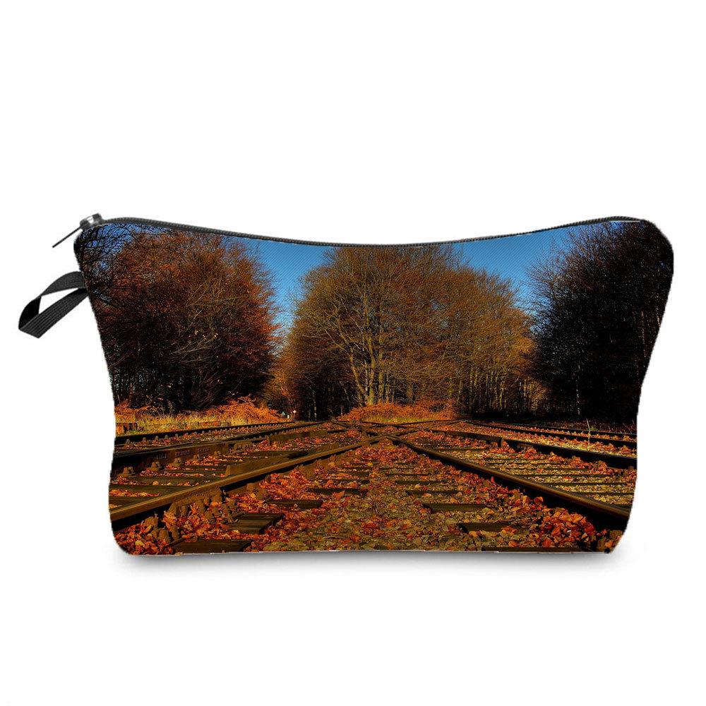 Women Railway Print Cosmetic Bag Toiletries Organize Travel Storage Case 6782