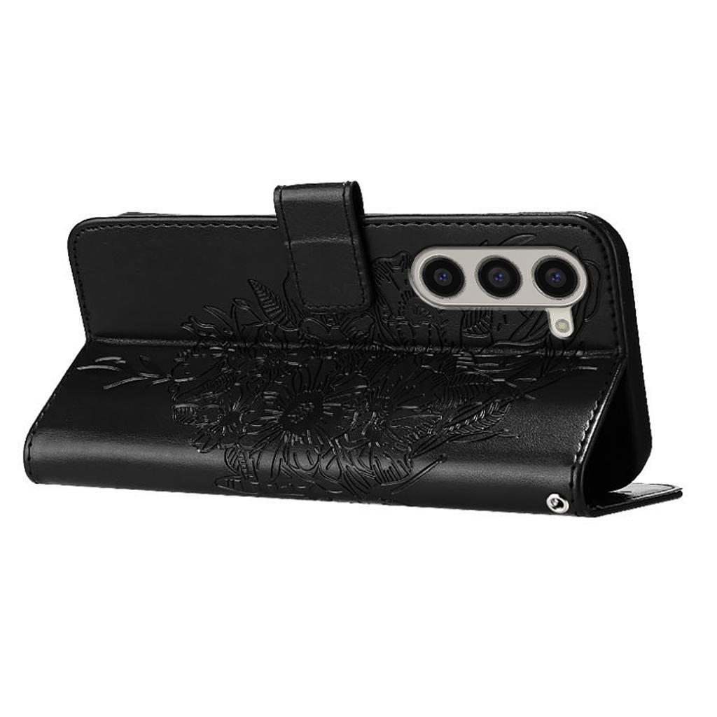 For Samsung Galaxy Z Fold6 5G Wallet Case with Wrist Strap Butterfly Imprint Leather Phone Cover