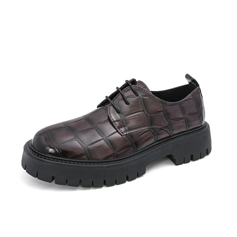 Fashion Black brown men's leather shoes Gentleman retro style Fashion outdoor street casual youth Thick soled shoes Versatile 38-46