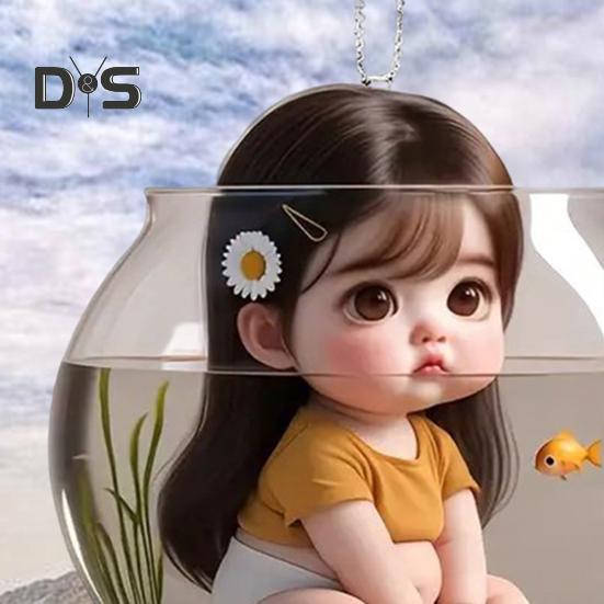 Cute Little Girl Pendant Hanging Ornament with Lanyard Easy To Hang Versatile Novelty Rearview Mirror Decoration