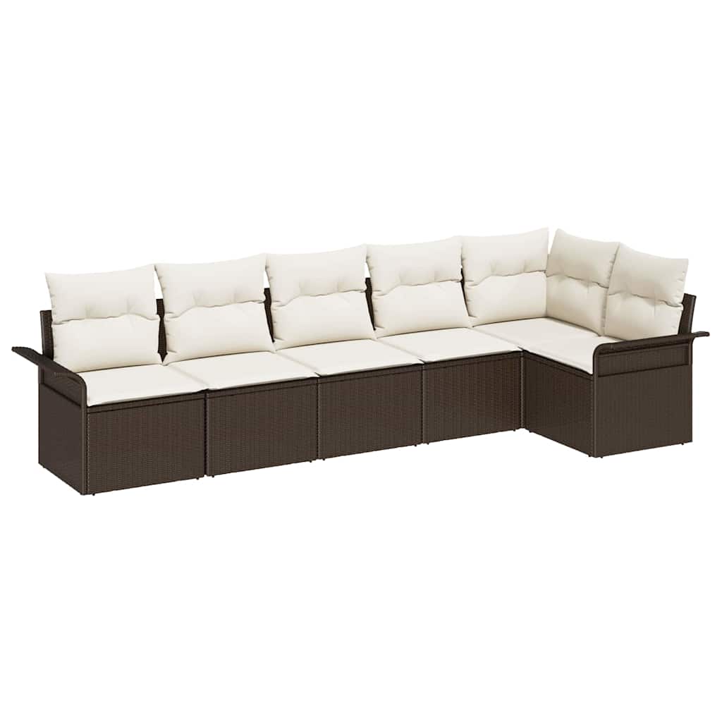 Garden Sofa Set with Cushions 6 pcs Brown Poly Rattan
