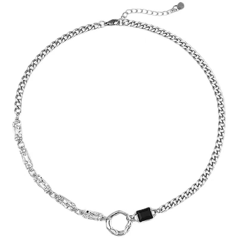 Crystal Ring Zircon Necklace Couple Necklace ins Cold Wind Niche Hip Hop Neutral Wind Titanium Steel Clavicle