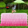 Table Skirt for Rectangle And Round Table Multi-layer Ruffle Reusable Gradient Rainbow Color Beach Parties Ceremony Birthday Party Decoration