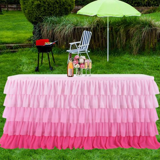 Table Skirt for Rectangle And Round Table Multi-layer Ruffle Reusable Gradient Rainbow Color Beach Parties Ceremony Birthday Party Decoration