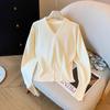 Andy Fleece V-neck Long-sleeved Knitted Sweater New In Autumn and Winter Design Sense Elegance Temperament Solid Color Split Sweater