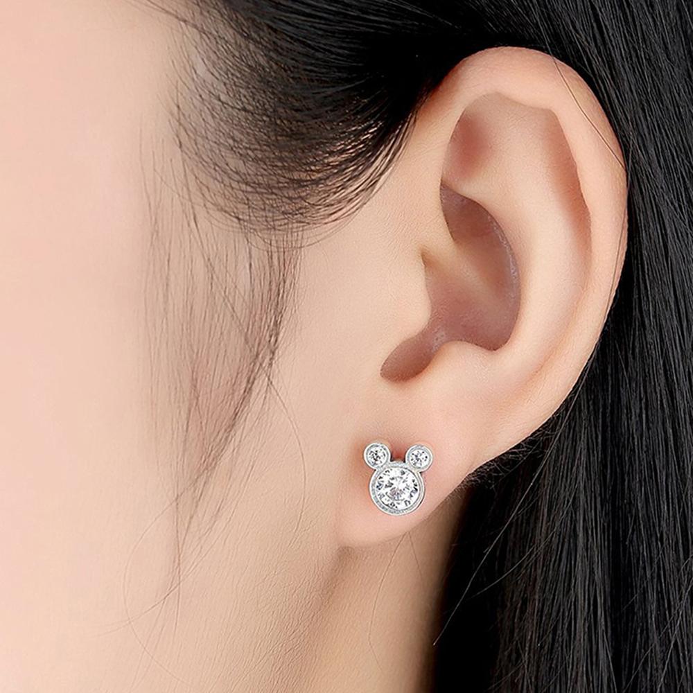 925 Silver Cute Dazzling Mouse Cartoon Stud Earrings For Women Girl Authentic Original Jewelry Gift