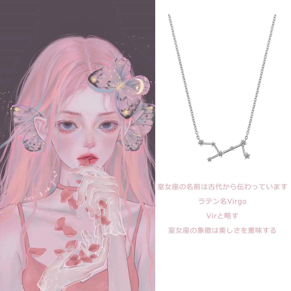 jiamiaoi 12 Constellation Necklace 925 Sterling Silver Constellation Pendant Necklace Delicate Rhinestone Constellation Sign Elegant Cubic Zirconia