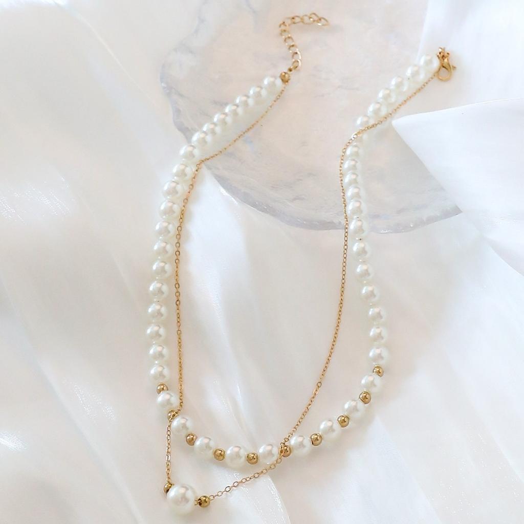 Ladies Retro Two Layer Imitation Pearl Pendant Necklaces