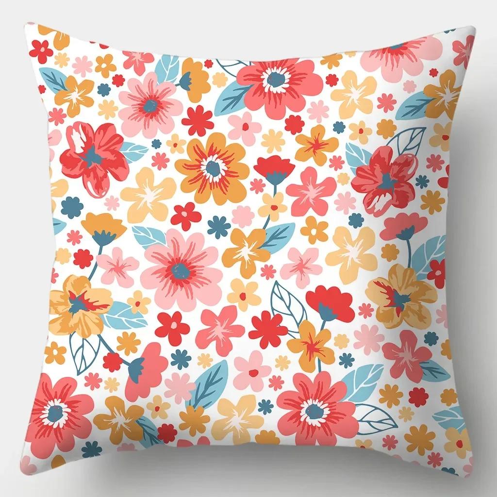 Flower Pillowcase Square Sofa Pillow Cover Watercolor Flowers Cushion