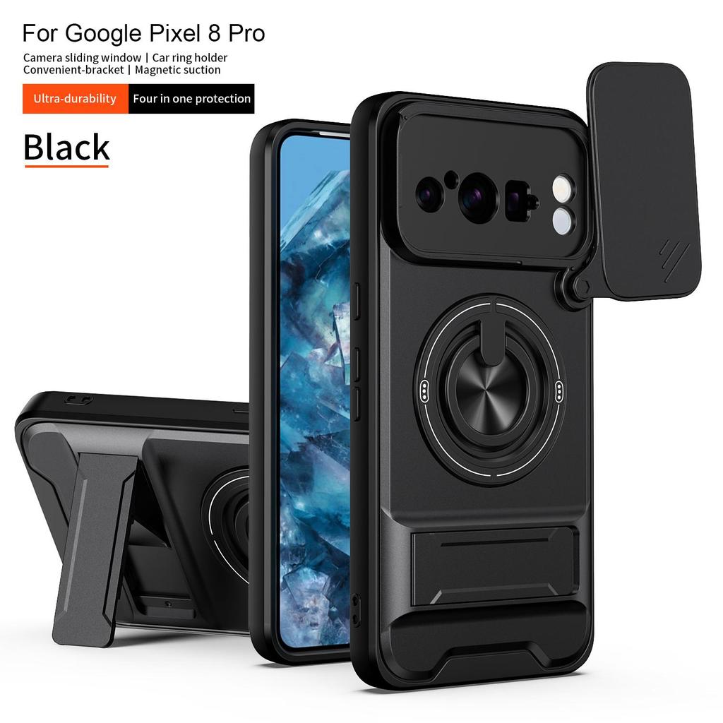 Schiebkameraabdeckung Kompatibel für Google Pixel 8 Pro Hülle Mit integriertem Ringständer und Klappständer