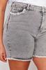 Women's Style Plus Size Gray Pocket and Leg Tassel Detailed Mini Denim Shorts