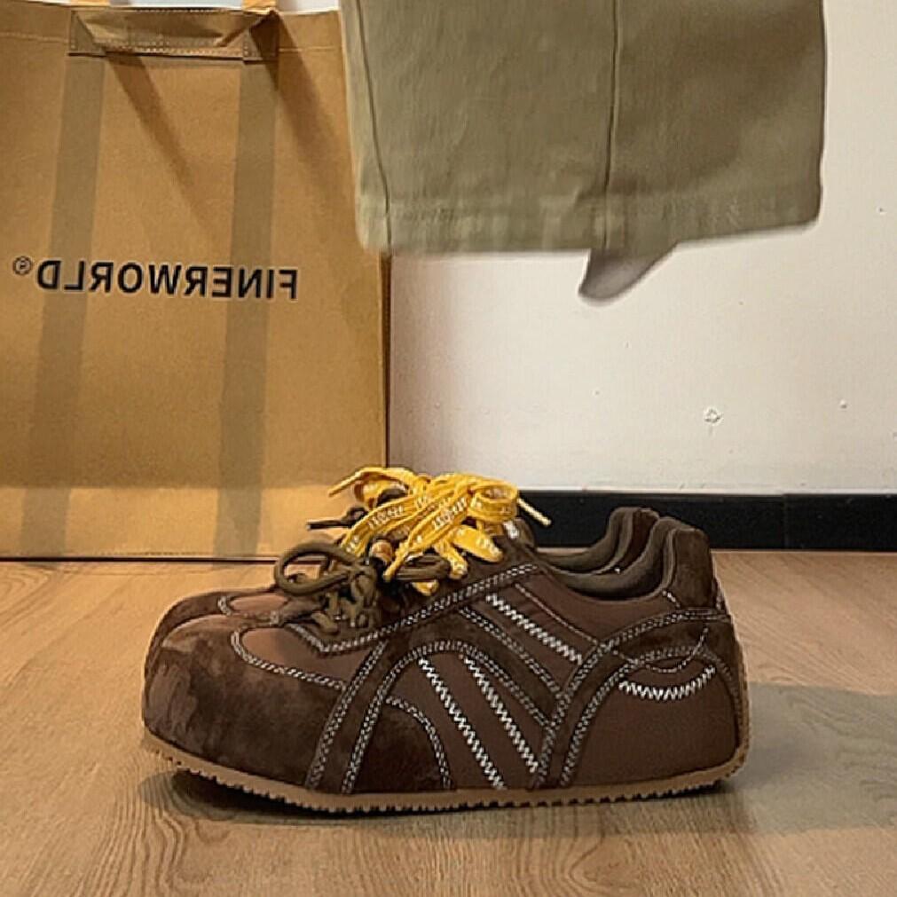 [Uncle Shoes] German training shoes ugly cute round head women's board shoes breathable new inner height increase 2025 leisure sports retro