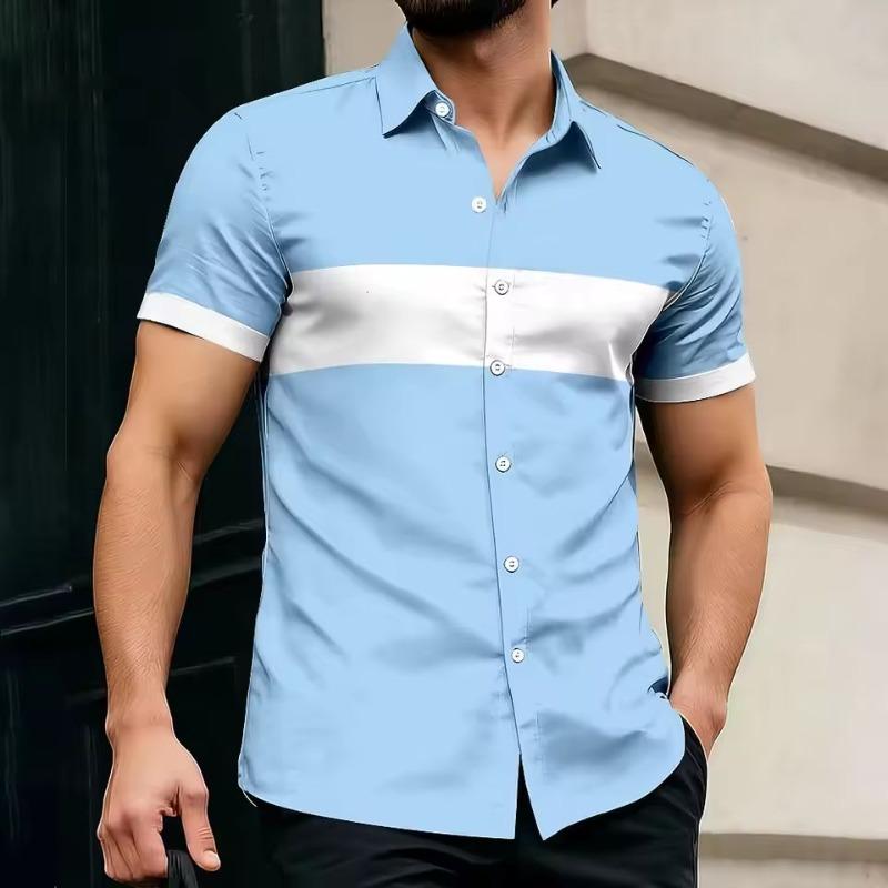Fashion Casual Men's Geometric Color Block Sleeve Daily Shirt Button Up Shirt Casual Daily In Summer