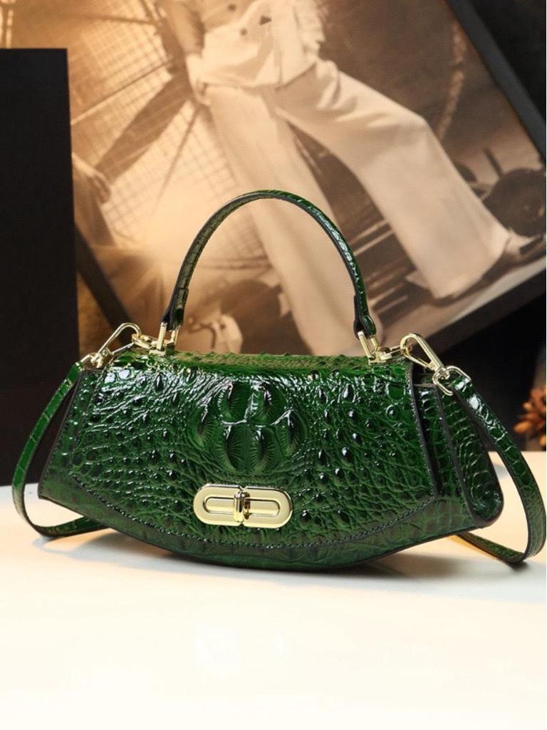 2024 Krokodilo rašto auksinis luitas rankinė per petį vidutinio amžiaus moterims