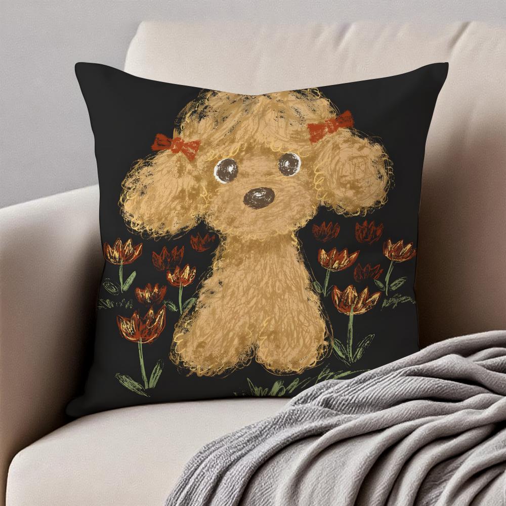 Cuteand Lovely Toy Poodle Dog Animals  Cushion Cover Pillowcase Antidustmite Invisible Zipper Short Plush Sofa Cushion