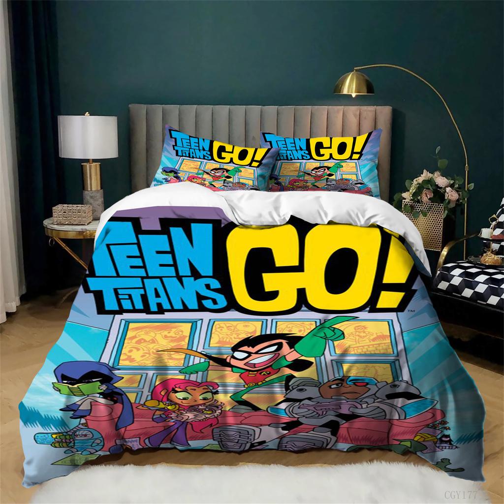 Kids Teen Titan-s Go Bedding Duvet Cover Set 3 Pieces Bedding Set for All Season Lightweight Duvet Cover with Zipper Closure