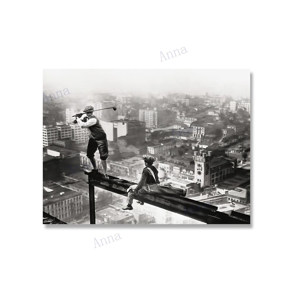 Vintage Golf On A Skyscraper Photography Art Poster and Prints Wall Canvas Painting Sport Art Picture for Living Room Home Decor