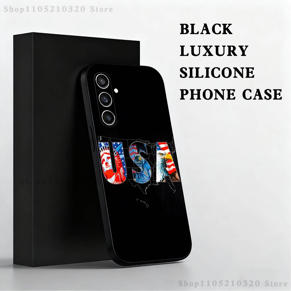 America USA Flag Phone Case For Samsung S25,S24,S23,S22,S21,S20,S10,Ultra,Plus,Lite,FE,Soft Silicone Black Cover