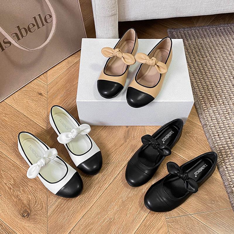 -Princess Nini Xiaoxiangfeng round head bow flat ballet single shoes female Mary Jane