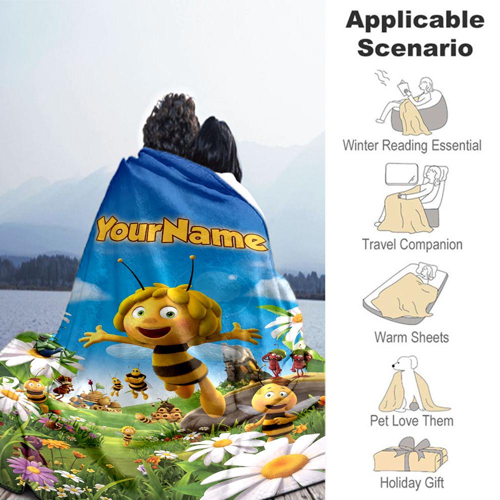 Biene Maja Personalized Name Blanket Multi-purpose Personalized Blanket Ultra-Soft Throw For Nap Home Decor Living Room Seaside Four Seasons Universal