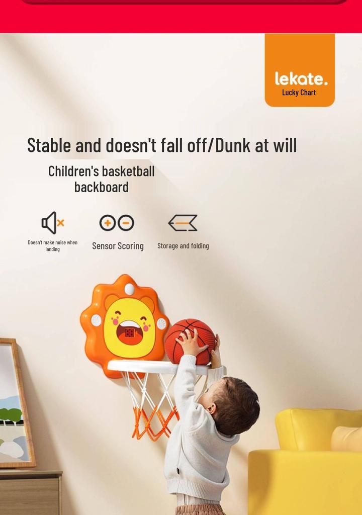 Kids' No-Drill Indoor Basketball Hoop with Suction Cup for Silent Play