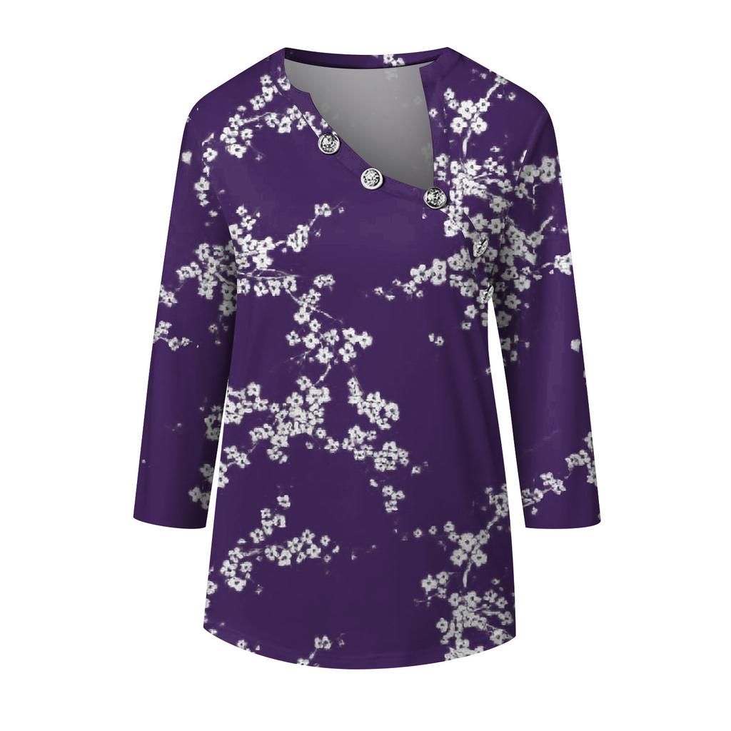 Women's Blouses Dressy Casual Sexy Fashion Pleats Cross Neck T-Shirts Button-Up Collar Fashion Clothing Tunic Cropped Sleeve Tops T-Shirts Pullovers