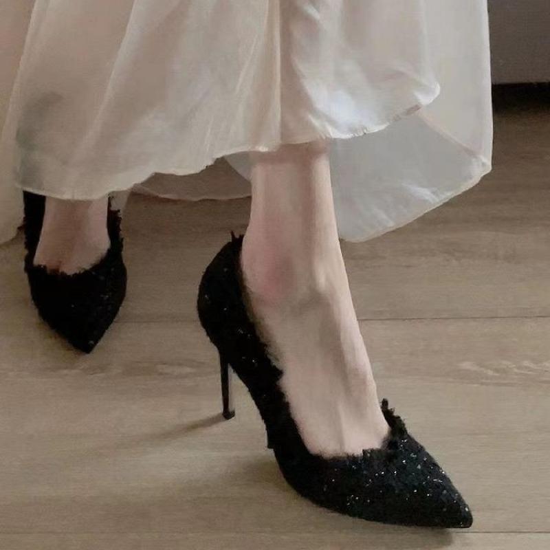 High Heels Women's Thin Heels New Autumn and Winter Woven Pointed Single Shoes Women's Shoes