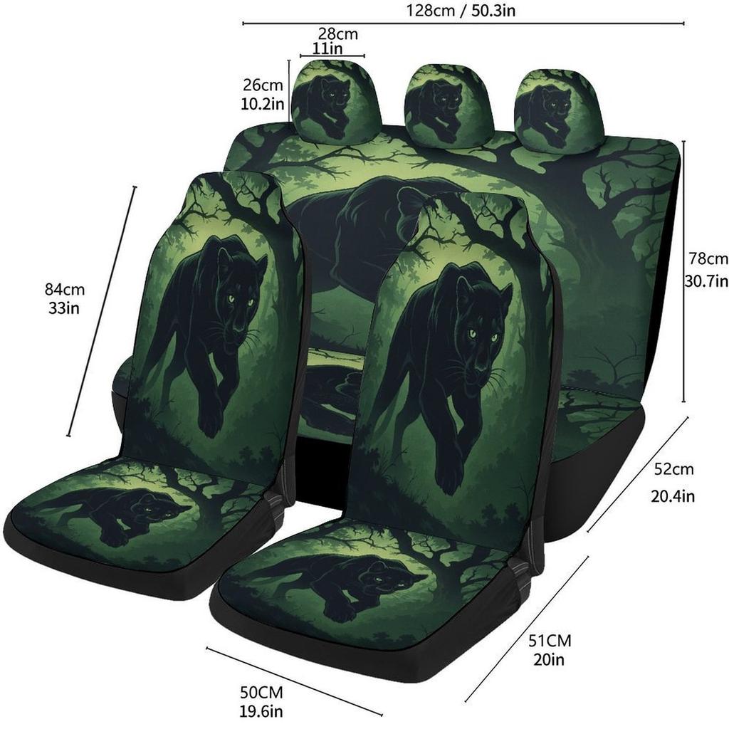 Black Panther In The Forest Themed Car Seat Cover Set For Most Cars, Fashion Novelty Car Seat Protector Covers Full Set, Univers