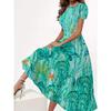 Womens Loose Fit Cotton Print Short Sleeve Round Neck Midi Dress Casual Wear