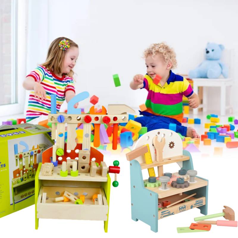 Wooden Children Table Top Work Bench Tools Set Toy Kids Puzzle Hands On Games