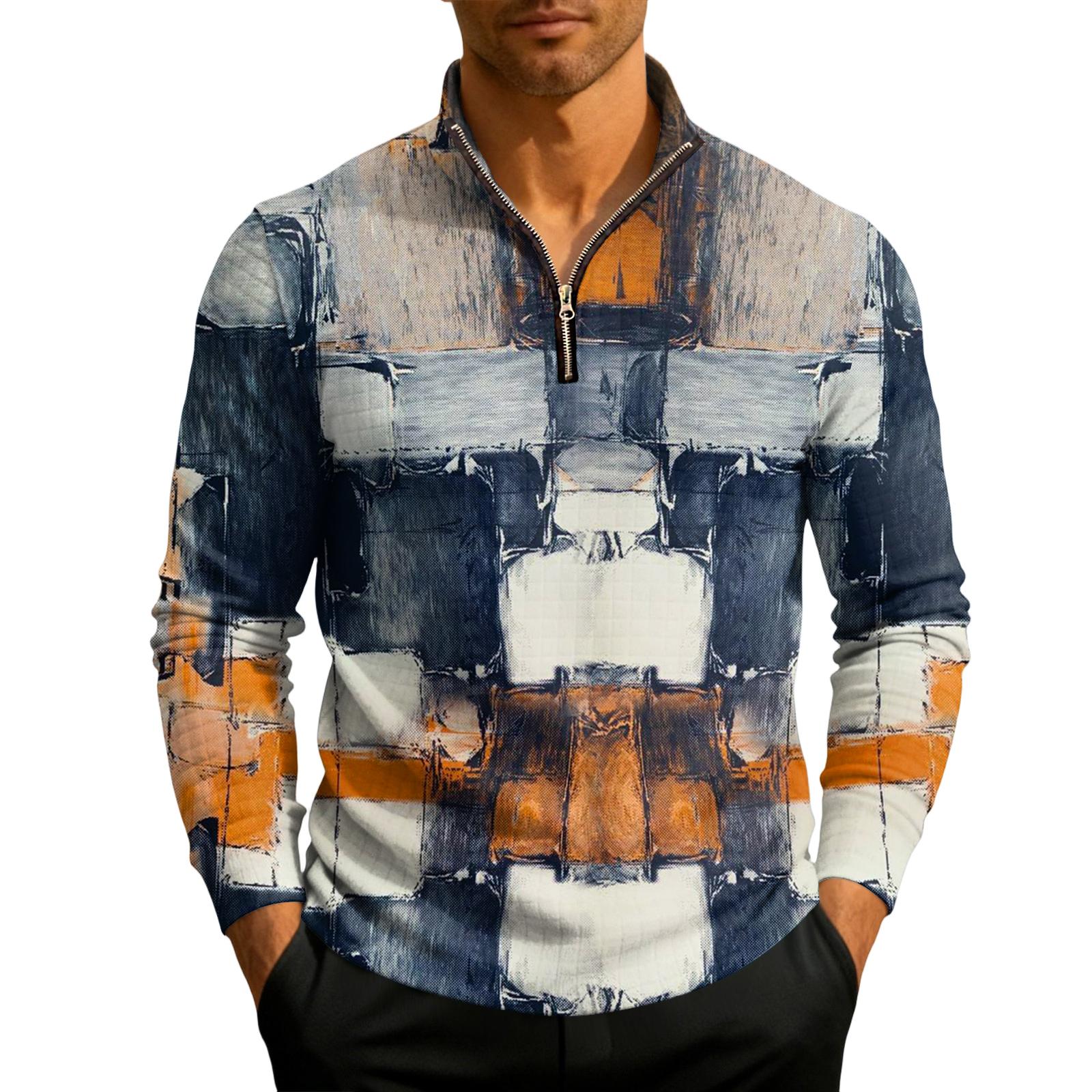 Мужской вязаный пуловер на молнии с воротником-стойкой S