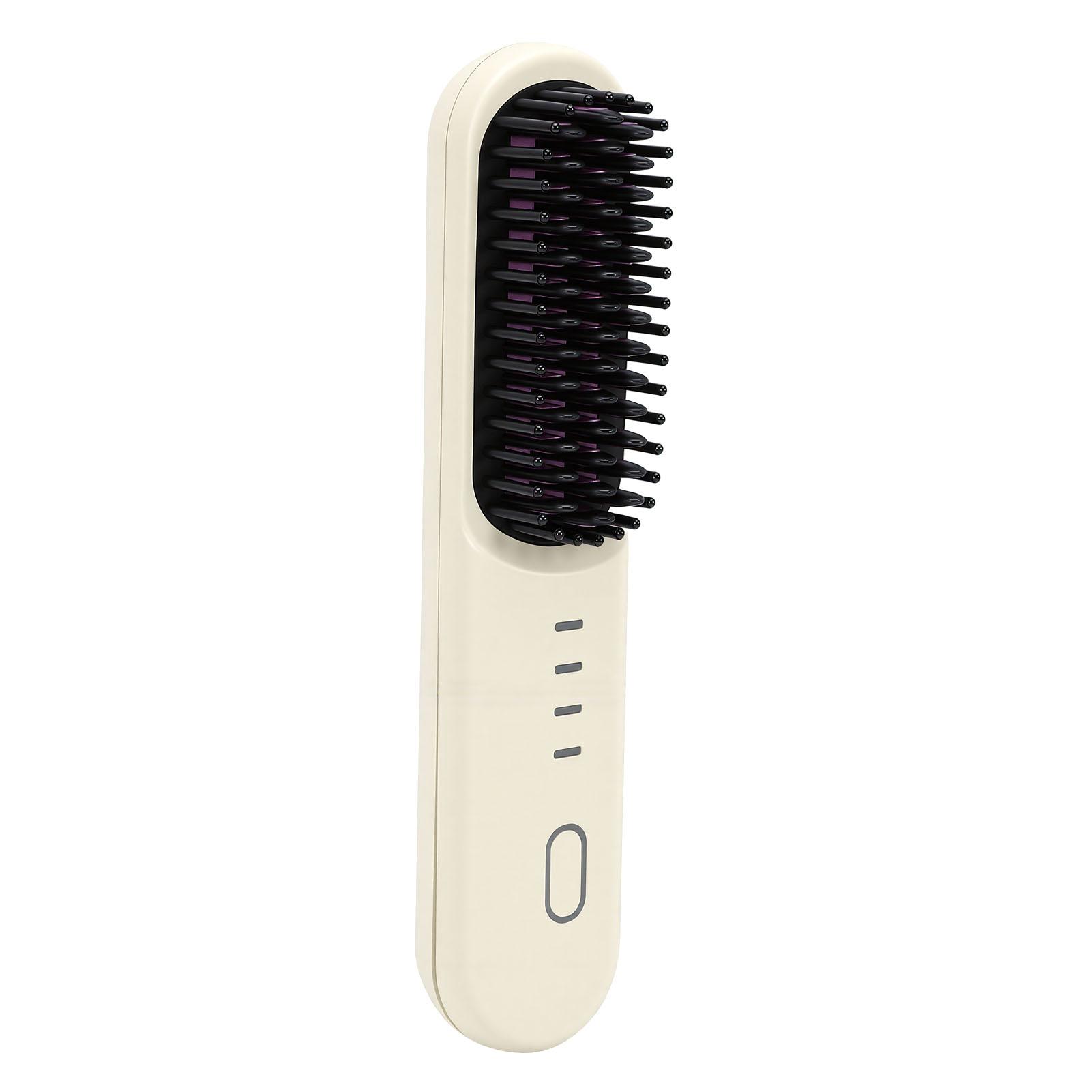 

30W Cordless Hair Straightening Brush Portable Anti Scald Teeth Hair Straightener Curling Hair Brush Beige