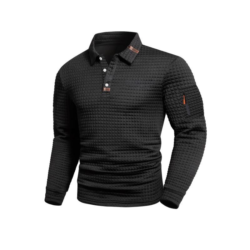Men S Long Sleeve Polo Shirt Patch Pocket Zipper Decor Casual Wear