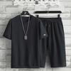 Men's Summer Ice Silk Two-Piece Casual Suit - Short-Sleeved Top & Loose Cropped Pants