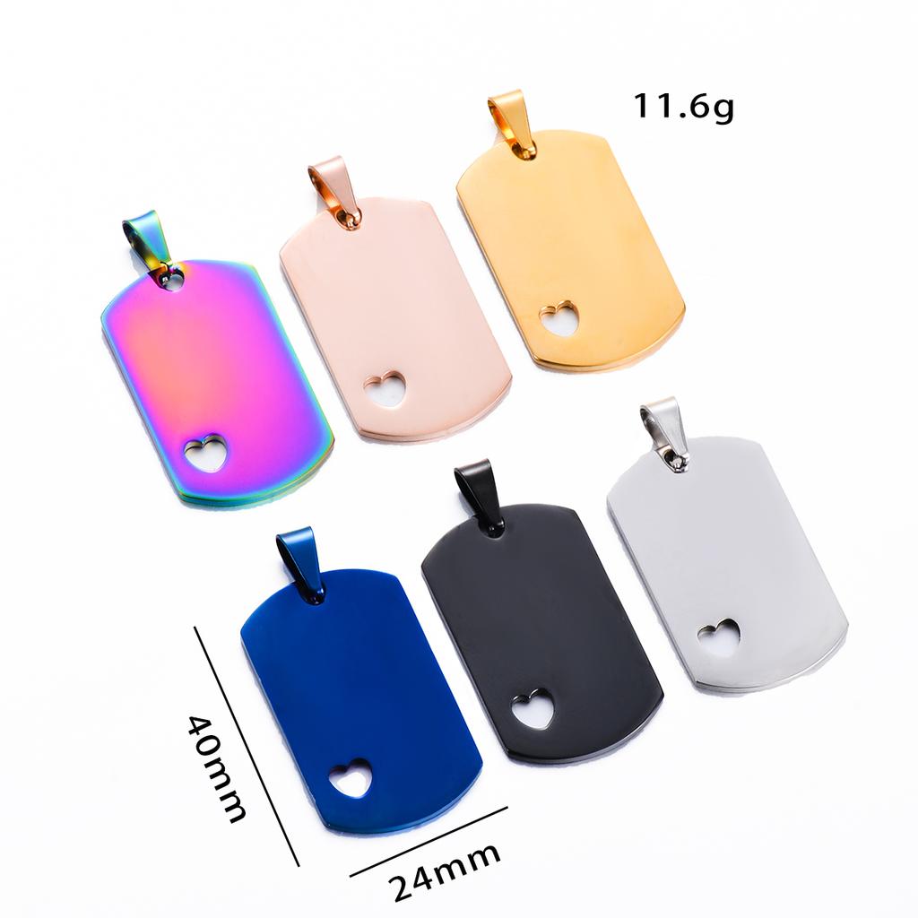 5Pcs Wholesale 5 Colors Military Tag Jewelry with heart Stainless Steel Necklace Pendant High Polished Necklace