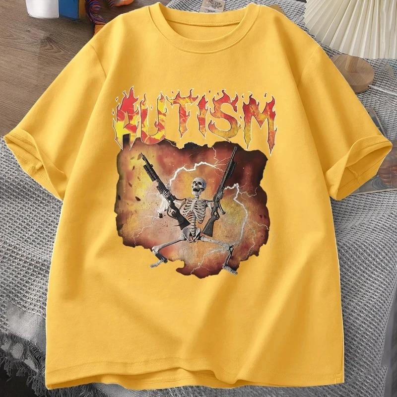 2026 Autistic Funny Skeleton T-Shirt Women Autism Meme Graphic T Shirts Harajuku Fashion Vintage T Shirt Unisex Streetwear 4XL