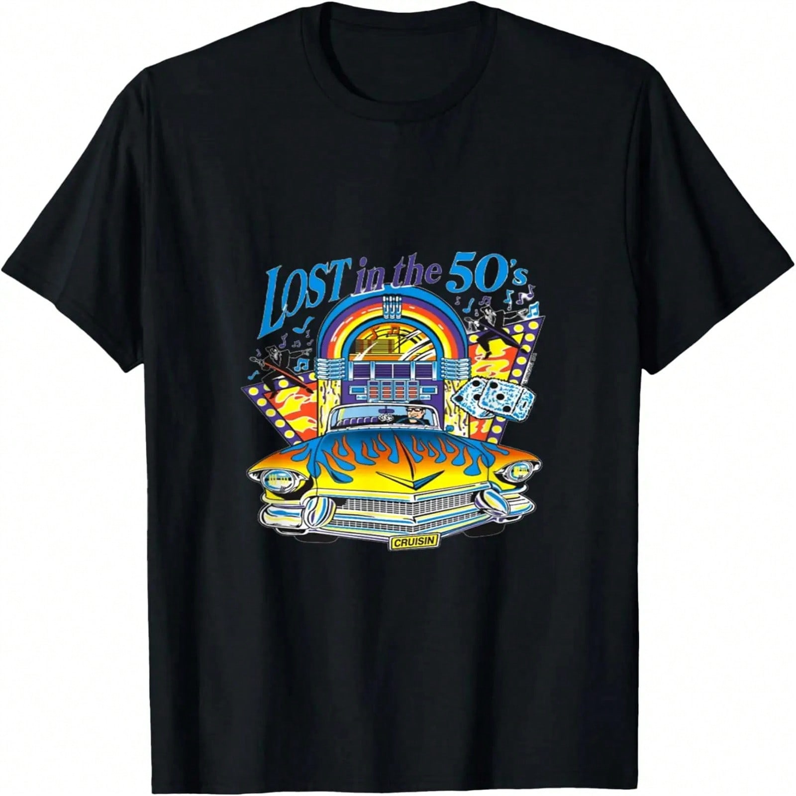 Unisex, Vintage,Retro Car Lost In The 50s Graphic Print T-Shirt S разноцветный