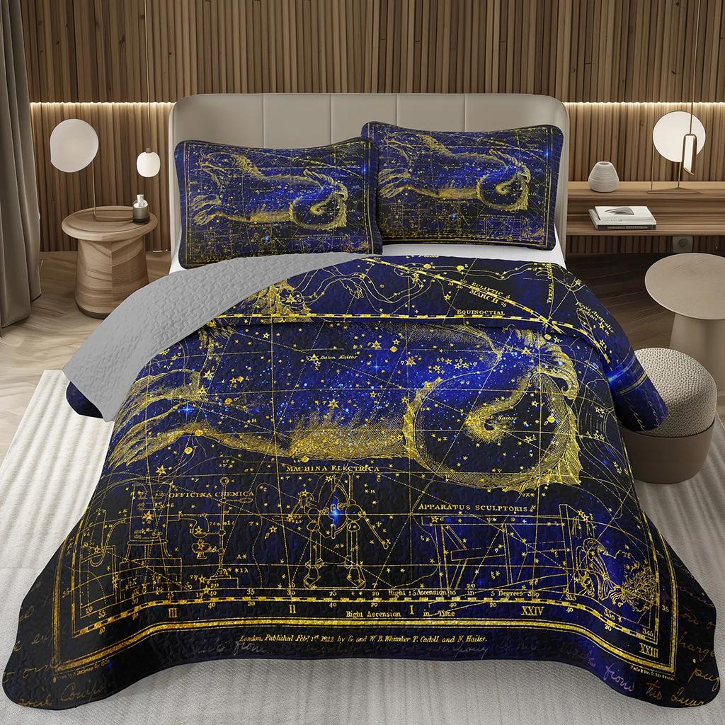 Constellation Coverlet Queen Psychedelic Celestial Bedding Trippy Galaxy Bedspread Set Twelve Constellations Zodiac Quilt Set