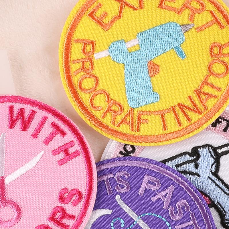 Embroidery Embroidery Logo Round Badge Handmade DIY Adhesive-backed Patch Sticker Clothing Accessories Embroidery Cloth Sticker