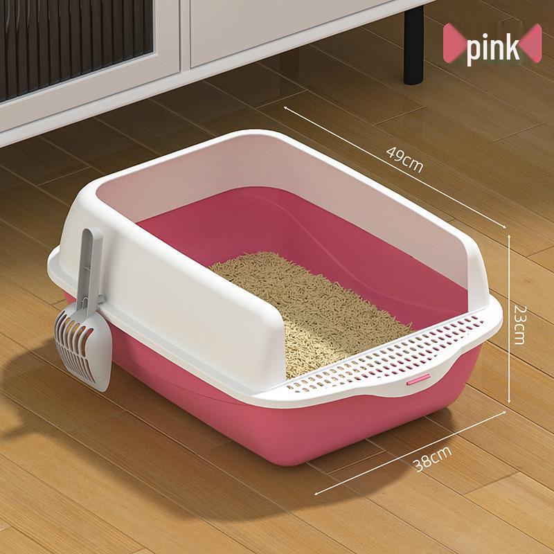 Large Semi-Enclosed Cat Litter Box with Anti-Splash Design and Shovel