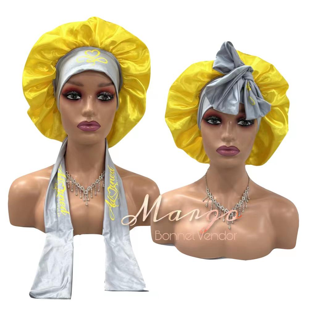 Free Sample Satin Sleep Bonnets with Elastic Tie Bands Custom Silk Hair Bonnets with Logo