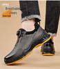 Laorentou Men's Genuine Leather Slip-On Running Shoes with Breathable Mesh and Rotating Buckle.