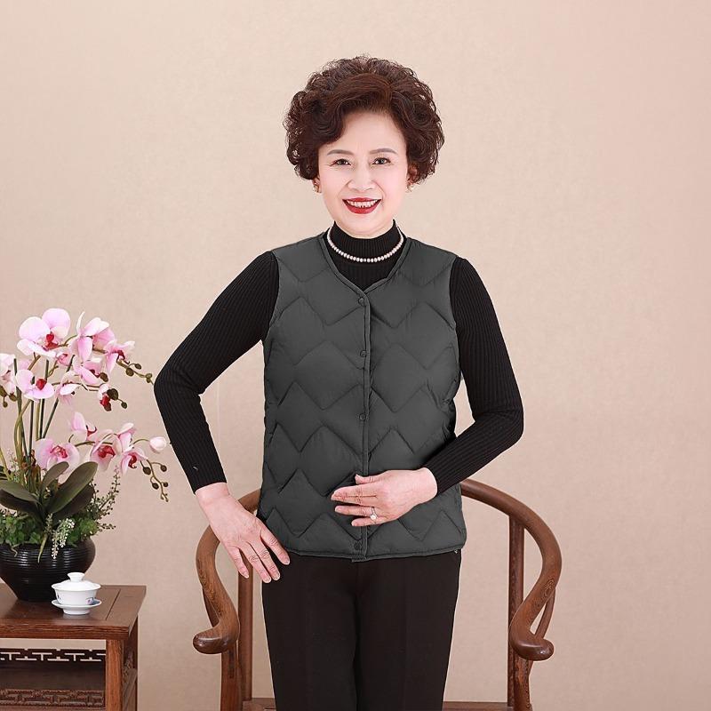 New women's down jacket, vest, mother outfit, medium and old vest, round neck neck, light and thin liner, warm short