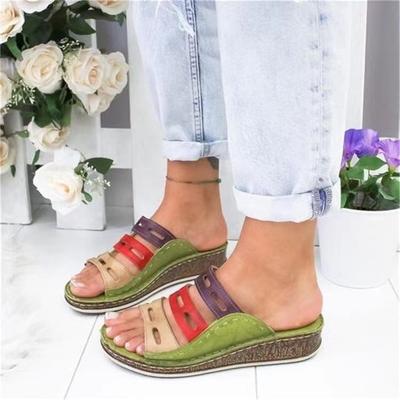 Women's Shoes Colorblocking Slippers Women Summer Thick Bottom Slope Heel Slippers Women