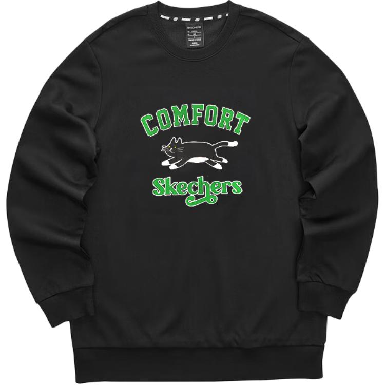 Skechers Colorful Casual Series Comfortable Fleece Letter Knit Crewneck Sweatshirt Unisex Sweatshirt Carbon-Black FHL423U059-0018 S