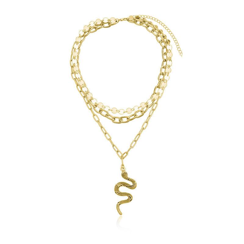 Europe, America, Hip Hop Trend Cross Chain Sequined Accessories Women, Personalized Multi-layer Golden Snake Pendant Necklace