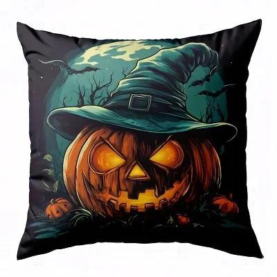 Halloween Pillowcases: Spooky Pumpkins, Haunted Houses, And Magical Witches! Sofa Cushion Cover Holiday Party Decoration Gift Peach skin 18*18(CM)-1Pcs