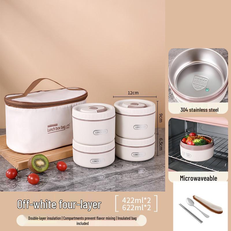 Round Multi-layer Stainless Steel Insulated Bento Box with Lid - Microwaveable Lunch Container for Office and Students.
