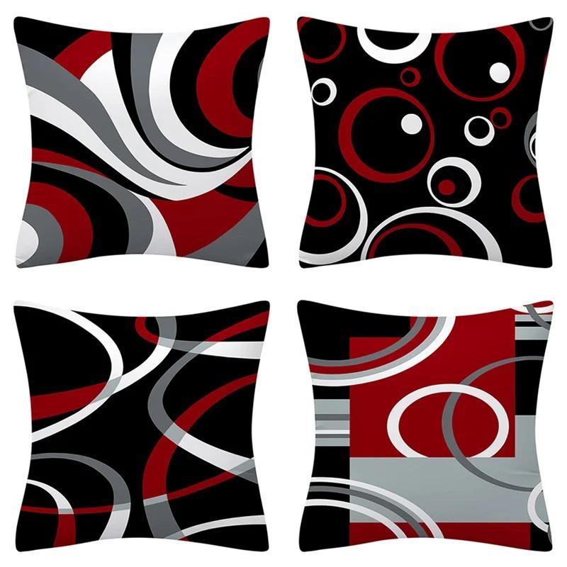 Geometric Red and Black Wave Decorative Pillowcase Car Ornaments Office Living Room Sofa Home Pillowcase